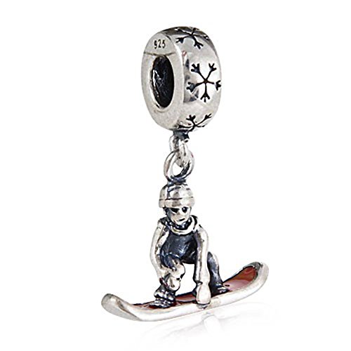 soulbead Dangle Snowboarder con esmalte rojo Encanto Colgante De Plata De Ley 925 para Europea Pulsera Joyería