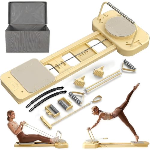 ExeractFit Pilates Reformer Machine Équipement pour Maison et Salle de Sport Multifonctionnel Pilates Board(Jaune)
