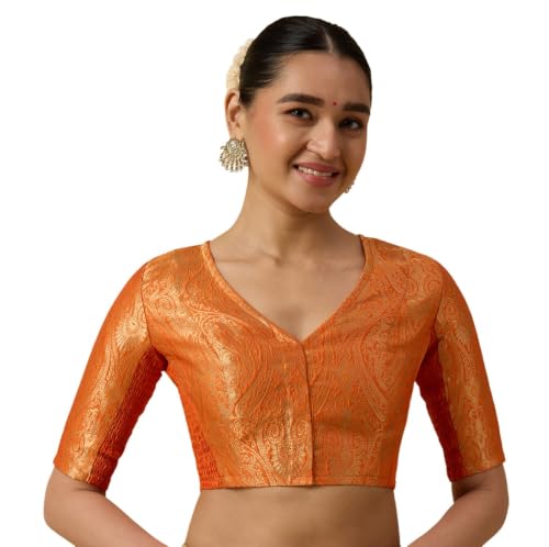 Image of Studio Shringaar Women's Brocade Side Stretch (Smocked) Readymade Saree Blouse