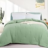 HOMBYS 100% Cotton Muslin Comforter Oversized King 120x120, Lightweight and Breathable Down Alternative Comforter,Soft Gauze Summer Sage Green Reversible Fluffy Duvet Insert