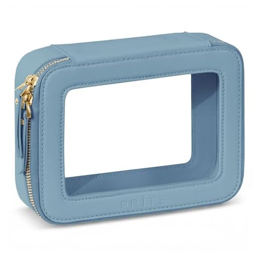 Prite Clear Makeup Bag Cosmetic Organizer Case Waterproof Travel Toiletry Bag Skincare Pouch with Golden Zipper(Blue)