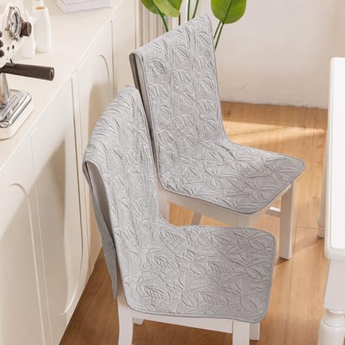 Image of HOMETHREADS Non-Slip Chair Cover-Universal Fit for Kitchen & Dining Chairs-Cushioned Comfort - Stylish Machine Washable Seat Cover -145x45Cm (Grey, Pack of 2)