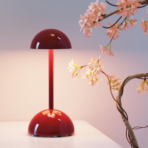 Homuserr Touch Control Table Lamp, 3-Way Dimmable Bedside Lamps Stepless Control Mushroom Night Light, Bedroom LED Nightstand Lamps Rechargeable Portable Lamp for Baby, Kids, Living Room, Red