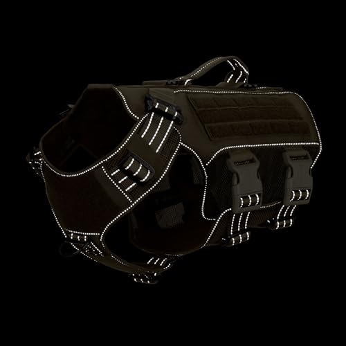 ICEFANG Tactical Mesh Dog Harness for Large Dogs,Reflective Dog Molle Vest with Metal Buckles,Hook and Loop Panels,No Pulling Front Clip for Walking Hiking Training (Large (Pack of 1), Brown) by ICEFANG - Image 5
