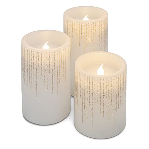 Image of Elanze Designs Raindrop Gold Tone Glitter 6 inch Wax LED Flameless Pillar Candles Set of 3
