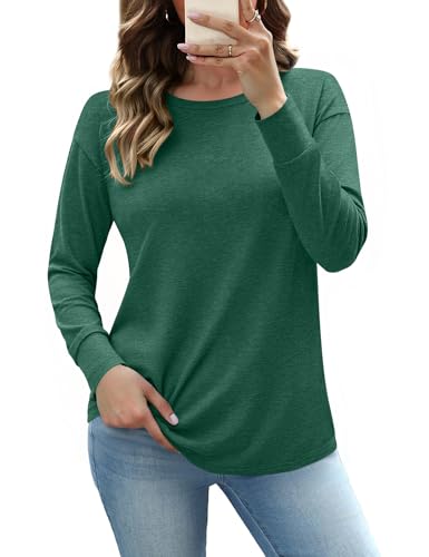Image of Totatuit Sweatshirts for Womens Pullovers Stretch Shirts Crew Neck Long Sleeve Tops for Women UK T Shirt Ladies Longline Top Loose Fit Fall Winter Green XXL