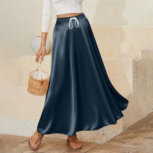Womens Fall Skirts Business Casual Dressy Drawstring High Waisted Flowy Cocktail Party Wedding Guest Maxi Skirt2