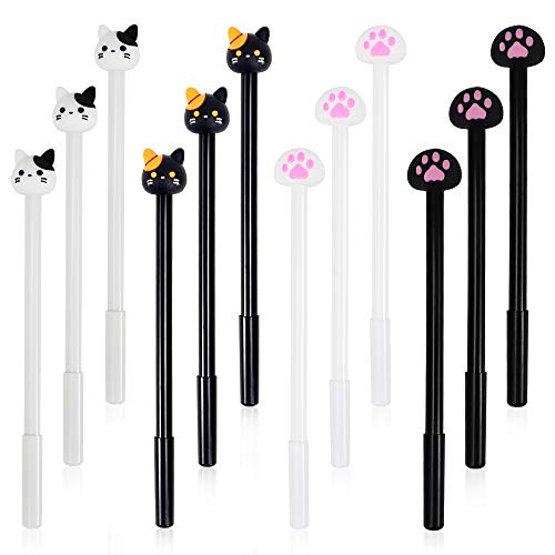 SITAKE 12 Pcs Cute Pens Kawaii Pens Fun Pens, 0.5mm Cartoon Cat Black Ink Writing Gel Ballpoint Pens, Korean Japanese Stationery School Supplies for Teen Girls Women Gifts (Cat paw)