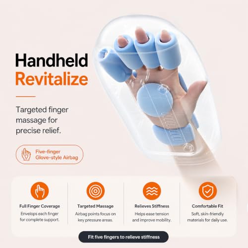 Image of Hand Palm Cordless Massager with Heat and Compression, Wrap-Around Hand for Stress & Pain Relief, Arthritis & Carpal Tunnel Therapy, Finger , Wrist and Knuckle Stretching Massage, 1 Year Warranty (Hand Massager)