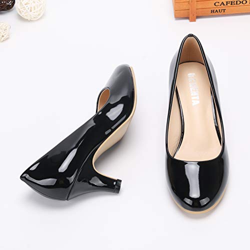 OCHENTA Women's Comfortable Low Kitten Heel Dress Shoes Round Toe Slip On Work Pumps4