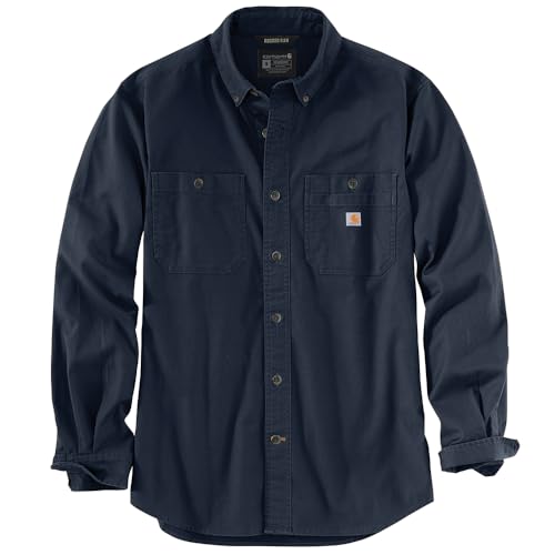 Image of Carhartt Men's Big & Tall Rugged Flex Rigby Long Sleeve Work Shirt Utility Button, Navy, XXXXL