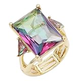 Lavencious Big Bold Radiant CZ Stones Stretch Rings for Women Size for 7-9 (Multicolor, 7-9)