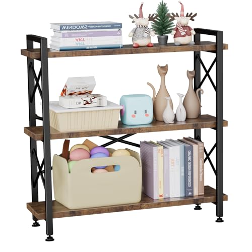 CROWNFURN 3 Tier Bookshelf 35.43" Width, Rustic Open 3 Shelf