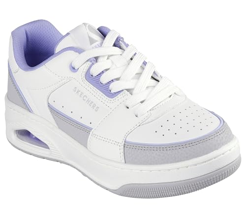 Skechers Women's UNO COURTED Style Sneaker, White/Lavender, 9.5