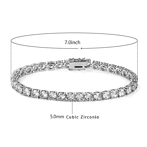 18K White Gold Plated 5.0 Cubic Zirconia Tennis Bracelet 7.5 Inch For Men And Women #TOP1
