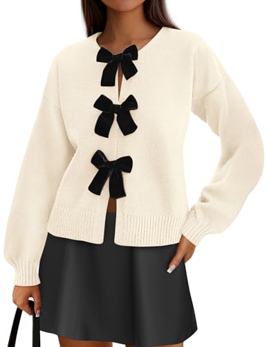 PRETTYGARDEN Cardigan Sweaters for Women Fall Fashion 2025 Bow Tie Front Long Sleeve Knit Sweater Tops Cute Winter Clothes