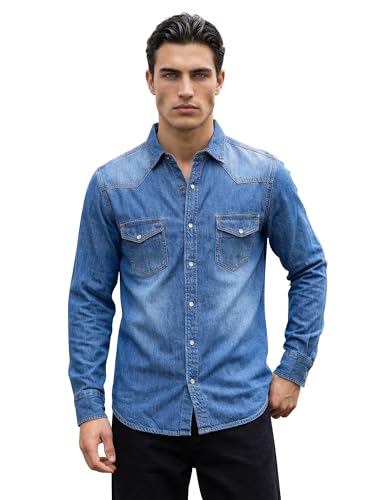 Image of Southbay Men's Denim Casual Shirt | Full Sleeve with Regular Fit | Premium Solid Denim Fabric | Spread Collar | Double Flap Pocket Stylish Casual Shirt