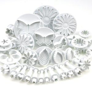 HOSL 10 Sets (33 Pcs) Plunger Cutters Sugarcraft Cake Decorating (Heart, Veined Butterfly, Star, Daisy, Veined Rose Leaf ,Carnation, Blossom, Flower, Sunflower , Other)