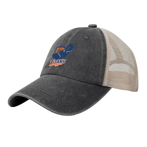 Cal State Fullerton Titans Hat Adjustable Athletic Vintage Washed Distressed Mesh Baseball Cap Black