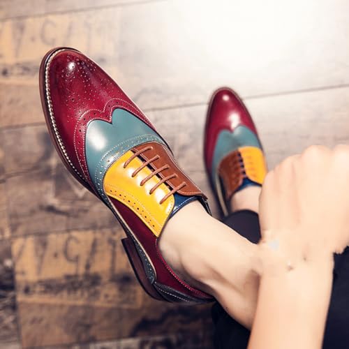Men's Comfortable Multi-Color Wintip Oxford Brown Lace Up Leather Shoes Slip On Dress Shoes for Men Loafers Brown Red3