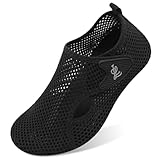 JIASUQI Barefoot Women Men Water Shoes Quick Dry Beach Swim Shoes Wide Adjustable Aqua Socks for Outdoor Water Sports Trip(Black B,Size 8-9 Women,7-7.5 Men)