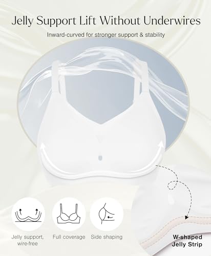 Popilush Tshirt Bras for Women No Underwire Supportive Bra Seamless Push Up Full Coverage Mesh Everyday Bralettes White — view 3