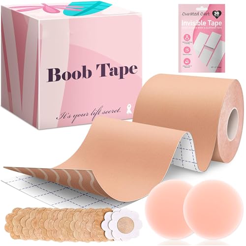 Image of CURATED CART Boob Tape for Women - 49 PCS Breast Lift Kit with Body Tape, Boob Tape, Reusable Nipple Covers, Pasties, Double-Sided Tape - Invisible Bra for Backless & Plunge Dresses