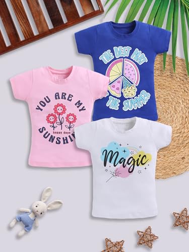 Image of Amazon Brand - Jam & Honey Girls Cotton Graphic Printed Half Sleeves T-Shirt | Regular Fit | Soft & Breathable | Age 2-8 Years (Available in Pack of 5 & Pack of 3)
