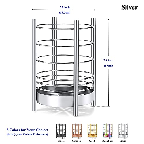 Kitchen Utensil Holder for Kitchen Counter, Stainless Steel Utensil Crocks, Utensil Storage Caddy Organizer, Cooking Utensil Holder, kitchen tools, Easy Cleaning (Silver/7.4\'\'x5.2\'\')
