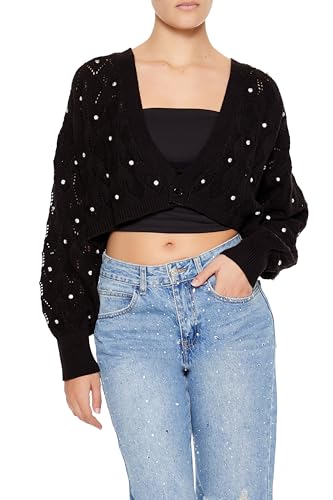Forever 21 Women's Faux Gem Cropped Cardigan Sweater