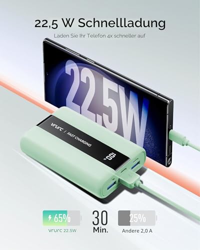 VRURC Power Bank, Powerbank 20000mAh Klein & Tragbar, 22,5W Schnellladen – Ansicht 3