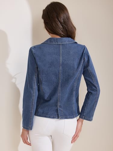 Allegra K Women's Loose Denim Jackets Washed Jean Notched Lapel Outwear with Pockets4