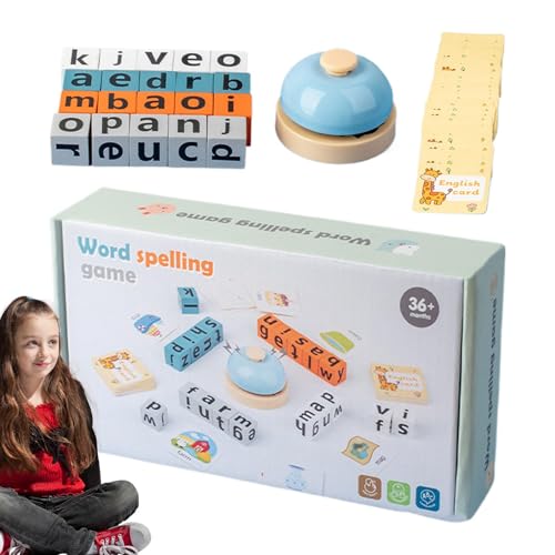 Wooden Spelling Game, Alphabet Puzzle Blocks, Flash Card Game, Sight Words Toy, Spelling Word Game, Learning Toy Bell, Alphabet Learning Game, Wooden Puzzle Blocks, Spelling Game, Kids Sigh