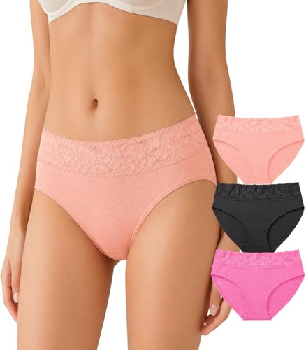 Image of NICSY Womens Underwear Cotton Bikini Panties Lace Soft Hipster Panty Ladies Stretch Full Girls Briefs (Multicolor)