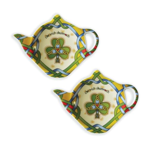 Royal Tara Ceramic Set of 2 Tea Bag Holders Kitchenware Present Teapot Shaped Resting Caddy Celtic Colors Irish Symbol Housewarming Gift 4
