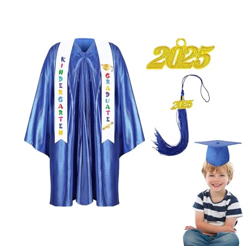 Niesel Gorro y bata de graduación de jardín de infantes | Gorra y de graduación de jardín de infantes 2025 | Juego de chal de ceremonia infantil multicolor para juegos de rol, azul, 21 yards