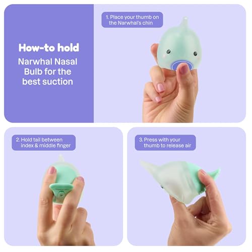 Image of Playhouse MD Booger Buddy Nasal Aspirator Bulb, Narwhal, 2 Pack | with LED Light for Babies & Toddlers, BPA-Free Snot Remover for Infant Stuffy Nose and Congestion Relief