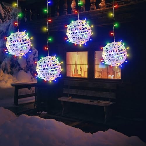 Outdoor Christmas Balls Lights 4 Pack 11.8" Hanging 8 LED Modes（Multicolor）