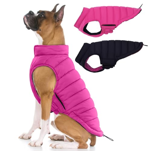 Lelepet Reversible Dog Coat Waterproof Dog Jacket Windproof Puffer Vest for Winter Warm Lightweight Coats for Large Dogs Adjustbale Hook & Loop Pet Ap