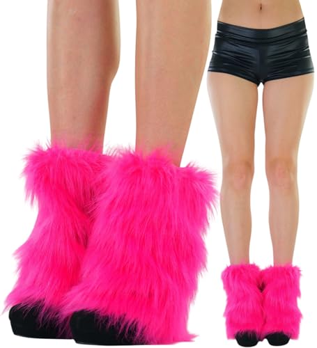 Image of ToBeInStyle Women's Faux Vibrant Fur Retro Daring 60' Inspired Ravewear Knee High Leg Warmers