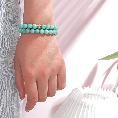 Chogle Stackable Beaded Bracelets For Women - Gemstone Beads 8Mm Bracelet - Stretch Strand Friendship Bracelet Set For Girls (Amazonite Gem Stone Beaded Stretch Bracelet) #TOP2