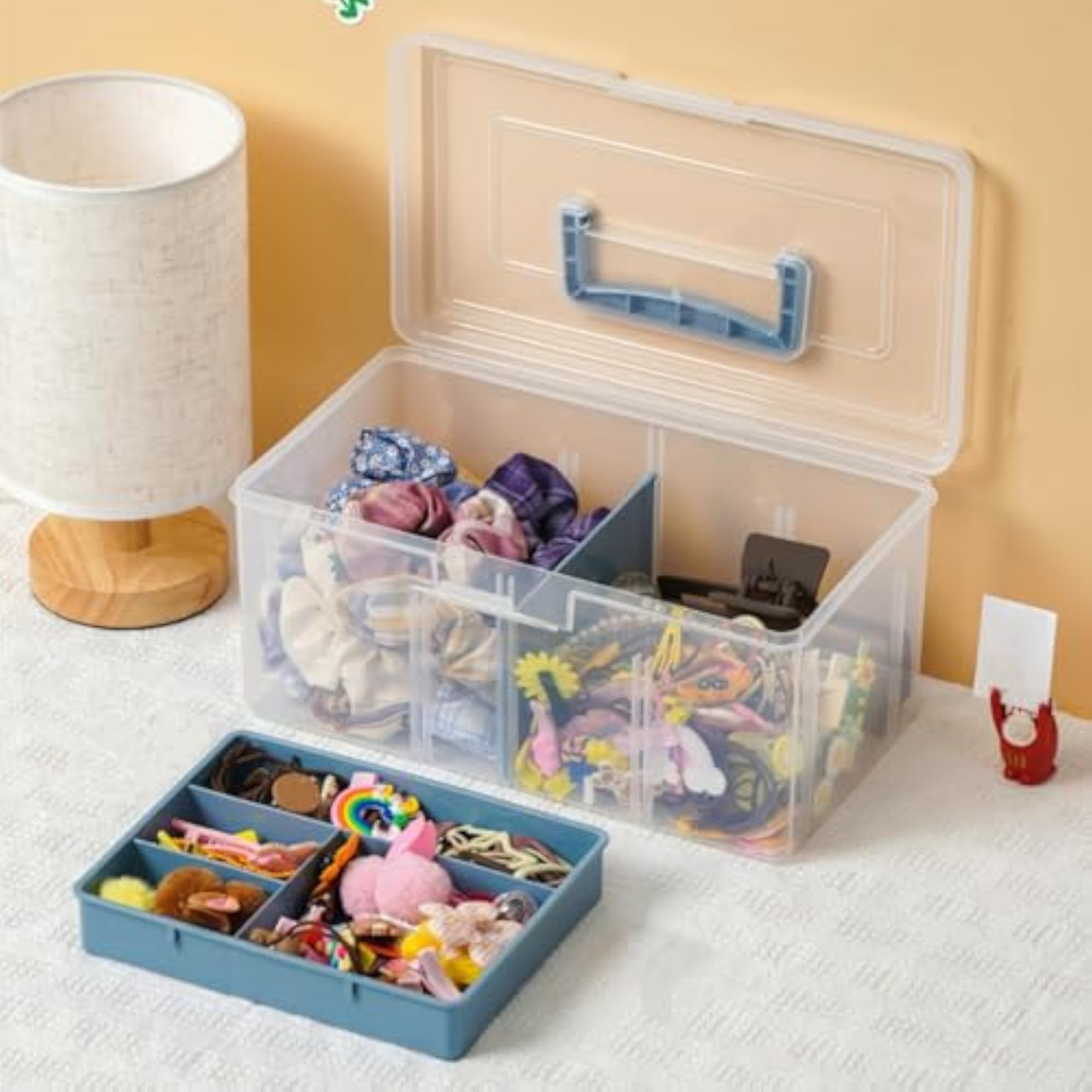 2 Pack Plastic Divided Storage Box with Removable Tray