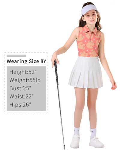 Image of Soneven Girls Sleeveless Polo Shirts Button UP Golf Tennis T-Shirts with Collared Quick Dry Tank Tops for 4-14 Years