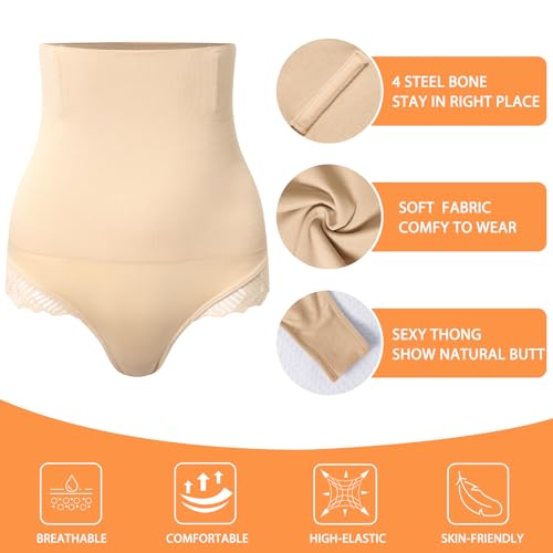 Tummy Control Thong Shapewear for Women Mid High Waisted Body Shaper Lace Shaping Thong Girdle Panty3