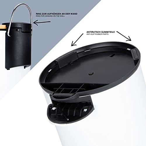 Dimono® Kosmetikeimer Bad-Mülleimer Abfalleimer 3 und 5 Liter Tret-Eimer mit flachem Bambus-Deckel und Anti-Rutsch-Tritt für Badezimmer & Küche (3 Liter) – Bild 4