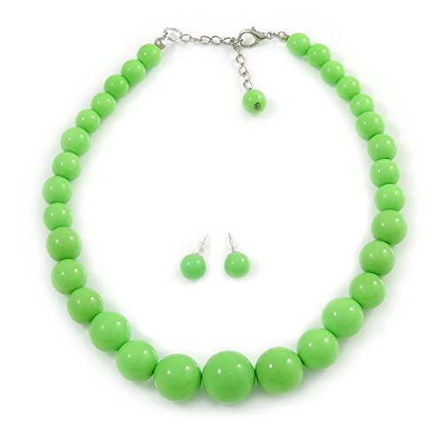 Collar corto de perlas acrílicas verde manzana extra ligero con extensión ajustable