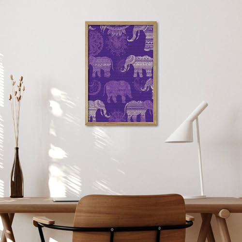 Kit broderie diamant 5D éléphant violet canevas haute définition - 5