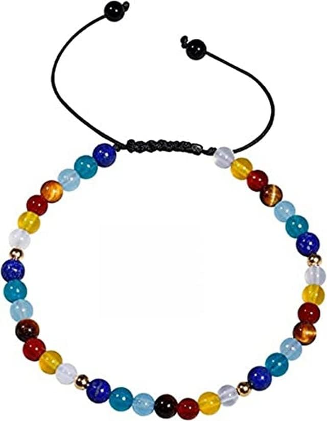 YONKU 10mm 7 Chakra Bracelet for Women Crystals and Healing Stones Lucky Rope Strand Bracelets Adjustable (-) 7" Beaded Yoga Chakra Bracelet YO-BRACE-7134