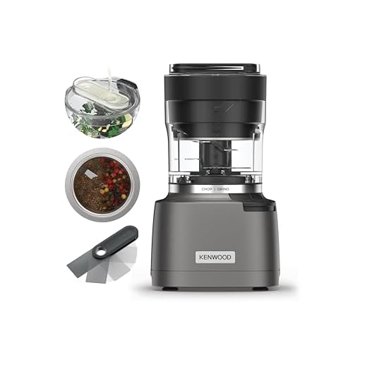 Kenwood Duo Prep CHP80.000SI, Tritatutto e Macinino 2-in-1 con Lame Quadblades Seghettate, Macinino ad Alta Velocità Compatto, Base Antiscivolo, Lavabile in Lavastoviglie, 800W, Argento