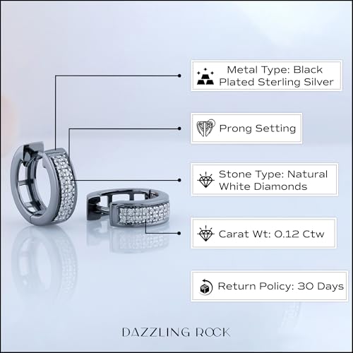 Dazzlingrock Collection 0.12 Cttw Round Diamond Double Row Unisex Hinged Post Hoop Earrings in Black Plated Sterling Silver4